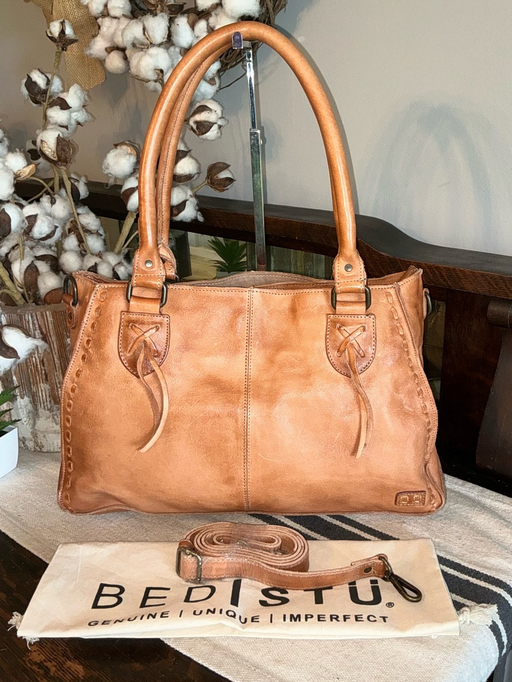 NWOT Bed Stu Rockababy Leather Satchel Crossbody Shoulder Bag Tan Dip Dyed $295